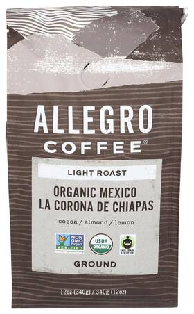 Allegro Coffee 014321111192 Organic Mexico Light Roast Ground 12 Oz