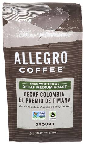 Allegro Coffee 014321113066 Decaf Colombia El Premio De Timana Ground 12 Ounce