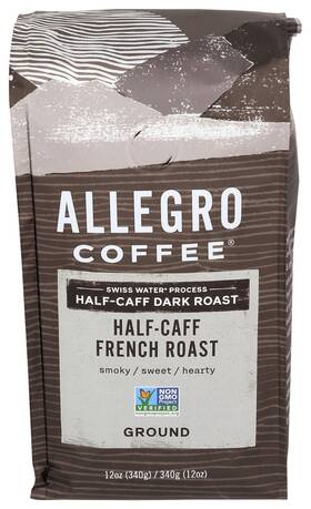 Allegro Coffee 014321113622 Half Caff French Roast Ground 12 Oz
