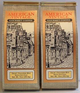 3197721-2 American Vintage Coffee Decaffeinated Chocolate Mint 2/10oz Ground Medium Bold Roast