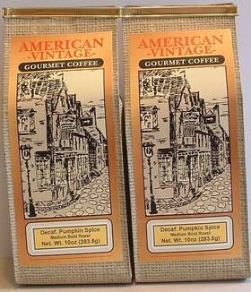 812671-2 American Vintage Coffee Decaffeinated Pumpkin Spice 2/10oz Ground Medium Bold Roast