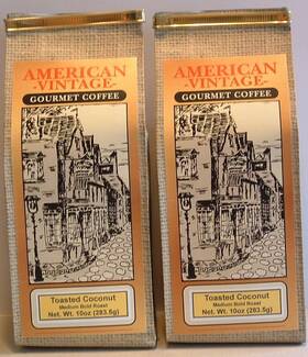 99271-2 American Vintage Coffee Toasted Coconut 2/10oz Ground Dessert Fresh Roasted Medium Bold