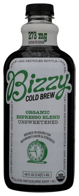 Bizzy 66610 Cold Brew Coffee Organic Espresso Blend Unsweetened 48 Fl Oz