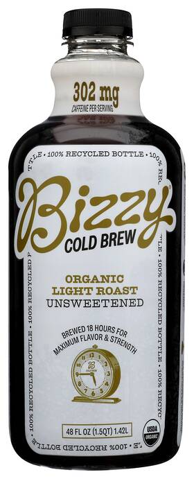 Bizzy 66696 Organic Light Roast Unsweetened Cold Brew Coffee 48 Oz