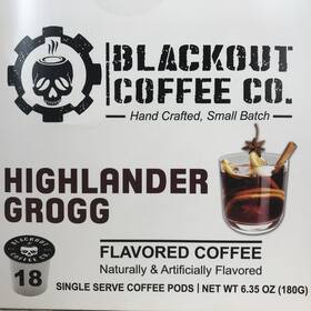 Blackout Coffee Co. 850015674242 Highlander Grogg Flavored Fresh Pods K Cup 13 Ct Box 1/26