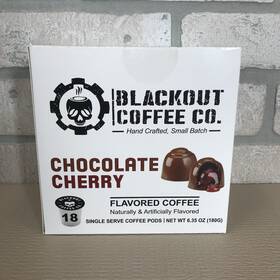 Blackout Coffee Co. 850015674303 Chocolate Cherry Flavored Fresh Pods K Cup 18 Ct Box 2/26
