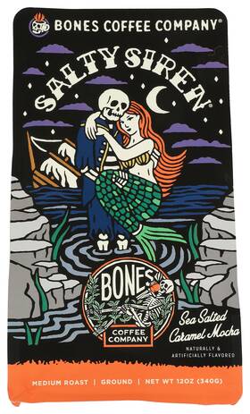 Bones Coffee 77618 Salty Siren Ground Medium Roast 12 Oz Chocolate
