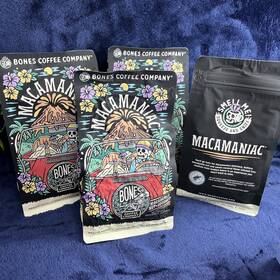 Bones Coffee Company 445014477494 Macamaniac Medium Roast Whole Bean 12oz Bags X4