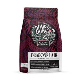 Bones Coffee Company 810036267601 Dragons Lair Flavored Dark Roast Low Acid 12 Oz