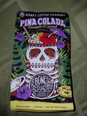 Bones Coffee Company 810036267779 Pina Colada Pineapple And Coconut Flavor Ground 12 Oz