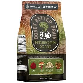 Bones Coffee Company 810199290225 Better Brain Mushroom Dark Roast Low Acid Arabica With