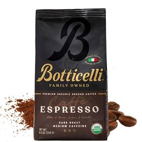 Botticelli 810095661235 Espresso Blend Ground Coffeeusda Organic Medium Caffeine Dark Roast 8.8oz