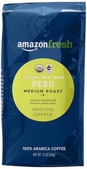 Brand Amazon Fresh 842379103254 Organic Fair Trade Peru Ground Coffee 12 Ounce Pack Of 1