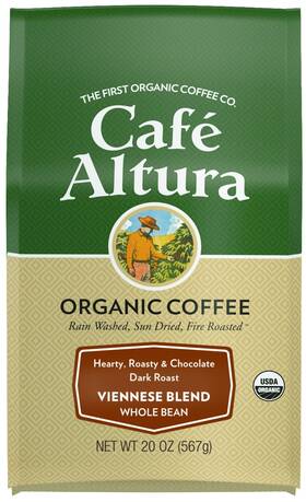 Cafe Altura 032843336251 Whole Bean Organic Coffee Viennese Blend 6 X 20 Oz