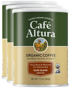 361776q Cafe Altura Ground Organic Coffee Fair Trade Dark Blend 12 Oz Can Pack Of 3