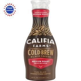 Califia Farms 813636020645 Pure Black Medium Roast Cold Brew Coffee 48 Oz Arabica Plant Based