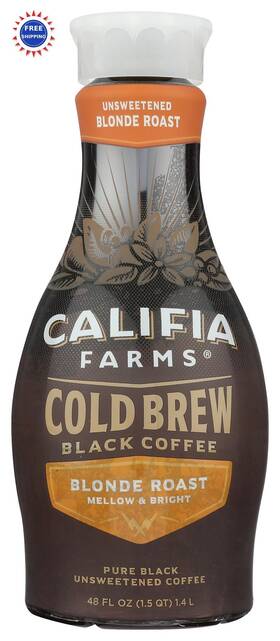 Califia Farms 813636020652 Pure Black Blonde Roast Cold Brew Coffee Arabica Plant Based Vegan