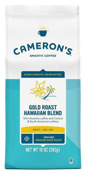 72168 Camerons Coffee Roasted Ground Bag Gold Roast Hawaiian Blend 10