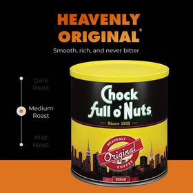 Chock Full O Nuts 705353075858 Gourmet Medium Roast Ground Coffee - 30.5 Oz Canister For Rich Flavor