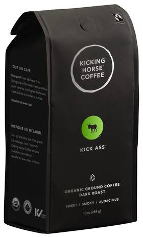 Coffee 313025047005 Kick Ass Dark Roast Ground Certified Organic Fairtrade Kosher Black