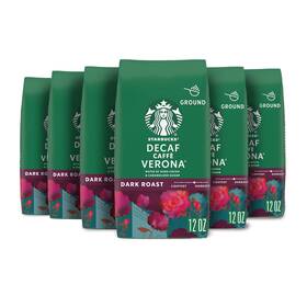 Coffee 445020524526 Ground Dark Roast Decaf Caff Verona 100% Arabica 6 Bags 12 O