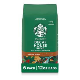 Coffee 744759084644 Ground Medium Roast Hot Or Iced Decaf House Blend Six 12 Oz Bag