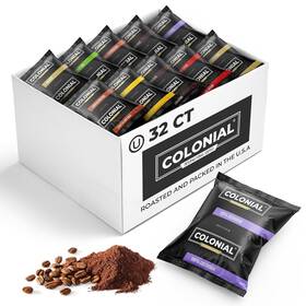 Colonial Coffee Roasters 313052020064 32 Count Single Pot Packets Assorted Variety Pack With
