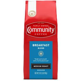 346898 Community Coffee Breakfast Blend 32oz Ground Medium Roast Hazelnut Honey