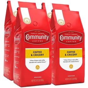 Community Coffee 696397401553 And Chicory Blend Medium Dark Roast Ground 32oz 4pc