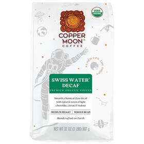 262104 Copper Moon Whole Bean Coffee Medium Roast Swiss Water Organic Decaffeinated Blend 2 Lb