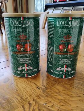 Daquino 082308005123 Lot Of 2 Dftaquino Decaffeinated Espresso Coffee Blend 1 Pound Cans New Sealed