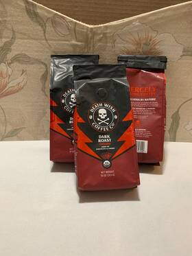 Death Wish 810063343040 Three 3 10oz Bags Dark Roast Ground Organic Fiercely Strong Coffee