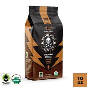 Death Wish Coffee 081006334306 Medium Roast Ground Organic Bag 10oz