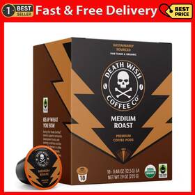 Death Wish Coffee 445056151147 Organic And Fair Trade Medium Roast Single-serve Pods