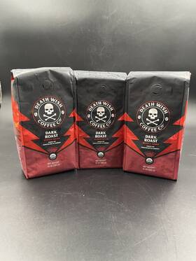 Death Wish Coffee 810063343057 Organic Whole Bean Dark Roast 10 Oz 3 Pack
