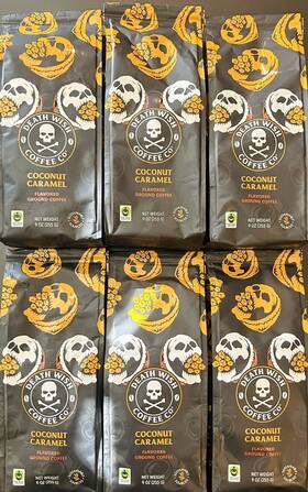 Death Wish Coffee 810063344313 6x Coconut Caramel Ground 11/25 Organic 54oz