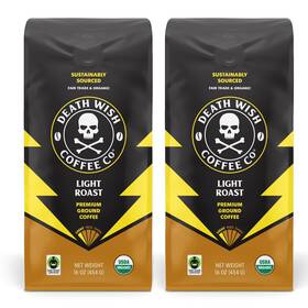 Death Wish Coffee 810063344566 Ground Light Roast Organic And Fair 16 Ounce Pack Of 2