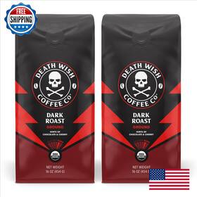 B00txtnl2s Death Wish Coffee Dark Roast Grounds -16 Oz 2 Packs Of Bold And Intense Blend