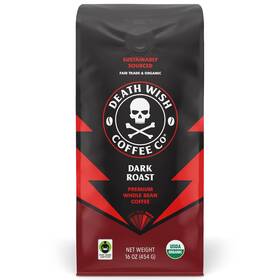 Death Wish Coffee Co. 744759056597 Organic And Fair Trade Dark Roast Whole Bean 16 Oz