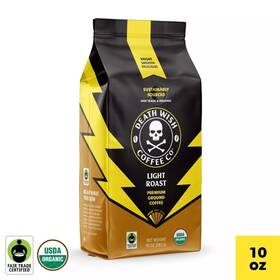 Death Wish Coffee Co 810063344375 Fair Trade Organic Light Roast Ground - 10oz