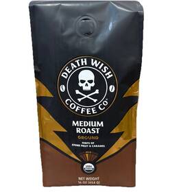 Death Wish Coffee Co. 856413007583 Medium Roast Ground 16oz Organic Fair Trade Bb 10/2025