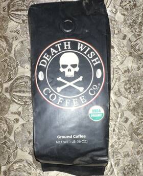 K30718 Death Wish Coffee Co. Organic Dark Roast Ground 1 Lb Usda Certified