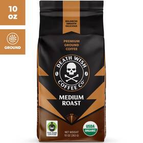 Dwcmr10ozgfto Death Wish Coffee Company. Medium Roast Ground Fair Trade Organic Bag 10oz