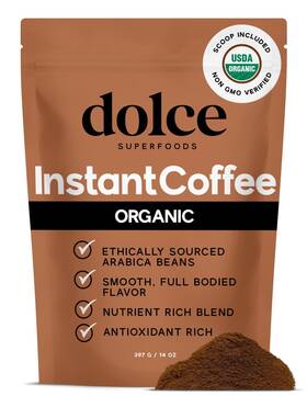 Dolce Superfoods 850055361669 Organic Instant Coffee Usda 14 Ounce Pack Of 1 Brown