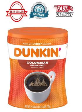 637845 Dunkin 100% Colombian Medium Roast Ground Coffee 27.5 Oz. Canister New