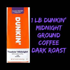Dunkin 881334015331 1 Lb Midnight Ground Coffee Dark Roast 100% Arabica Deep And Rich