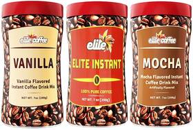 Elite 313034529516 Instant Coffee Variety Pack 3 Bottles Original Vanilla And Mocha Flavore