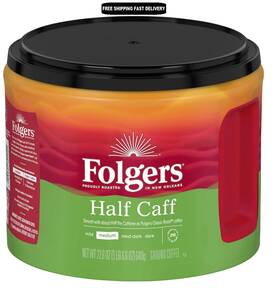 Folgers 025500304441 New Half Caff Ground Coffee Medium Roast 22.6-ounce Canister