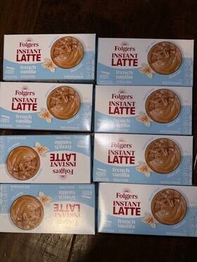 Folgers 025500321813 32x French Vanilla Instant Latte Coffee Beverage Mix 4.2 Oz 8 Boxes Of 4