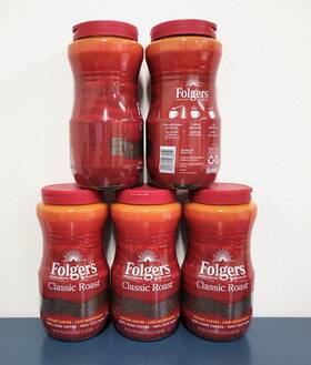 06895 Folgers Classic Roast Instant Coffee Crystals 16 Oz. 5 Pack
